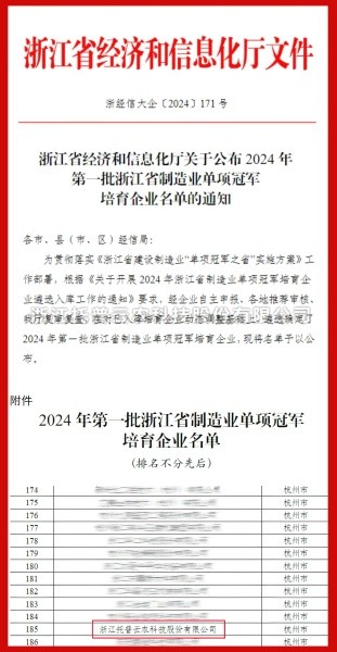 樱花视频在线入选2024年第一批浙江省制造业单项冠军培育企业名单